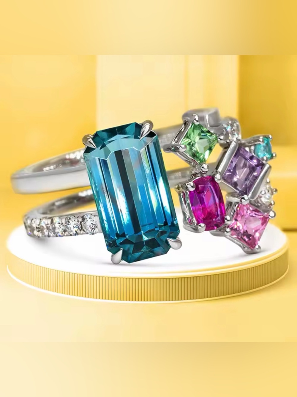 Multistone Silver Ring with Bright Blue Center and Colorful Accents. - Picture 7 of 8